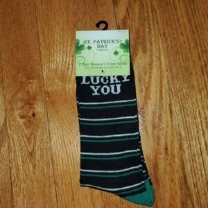 Lucky You Green and Black Crew Socks